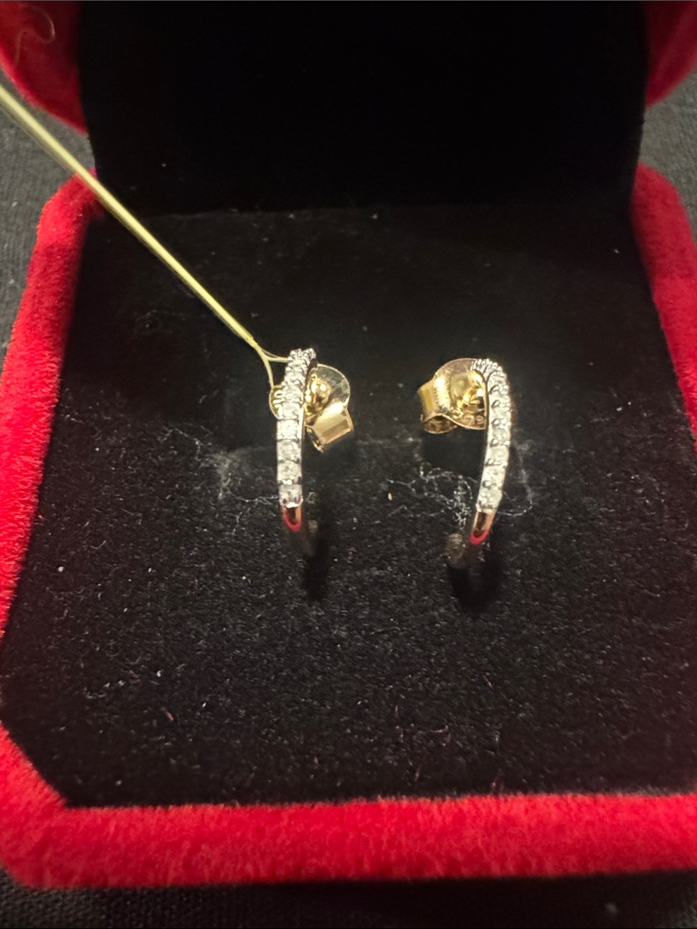 gold push back hoop diamond earrings